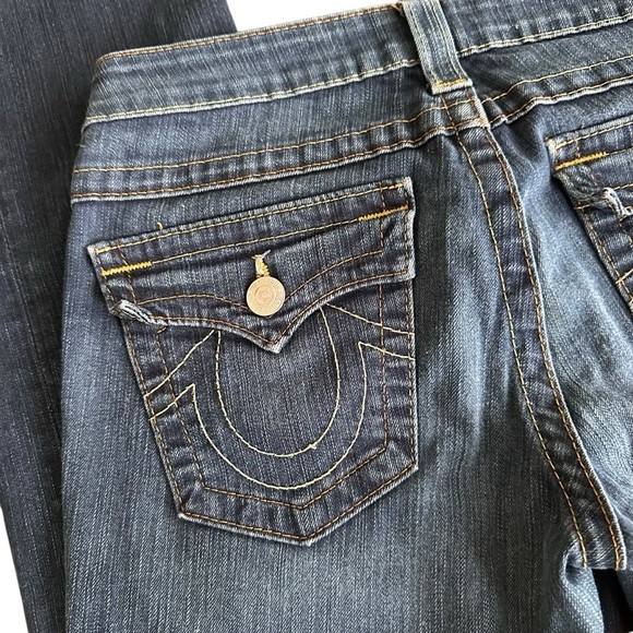 True Religion Boot Cut Denim Blue Jeans Dark Wash Natural Fading Y2K Womens 30 - Picture 9 of 15